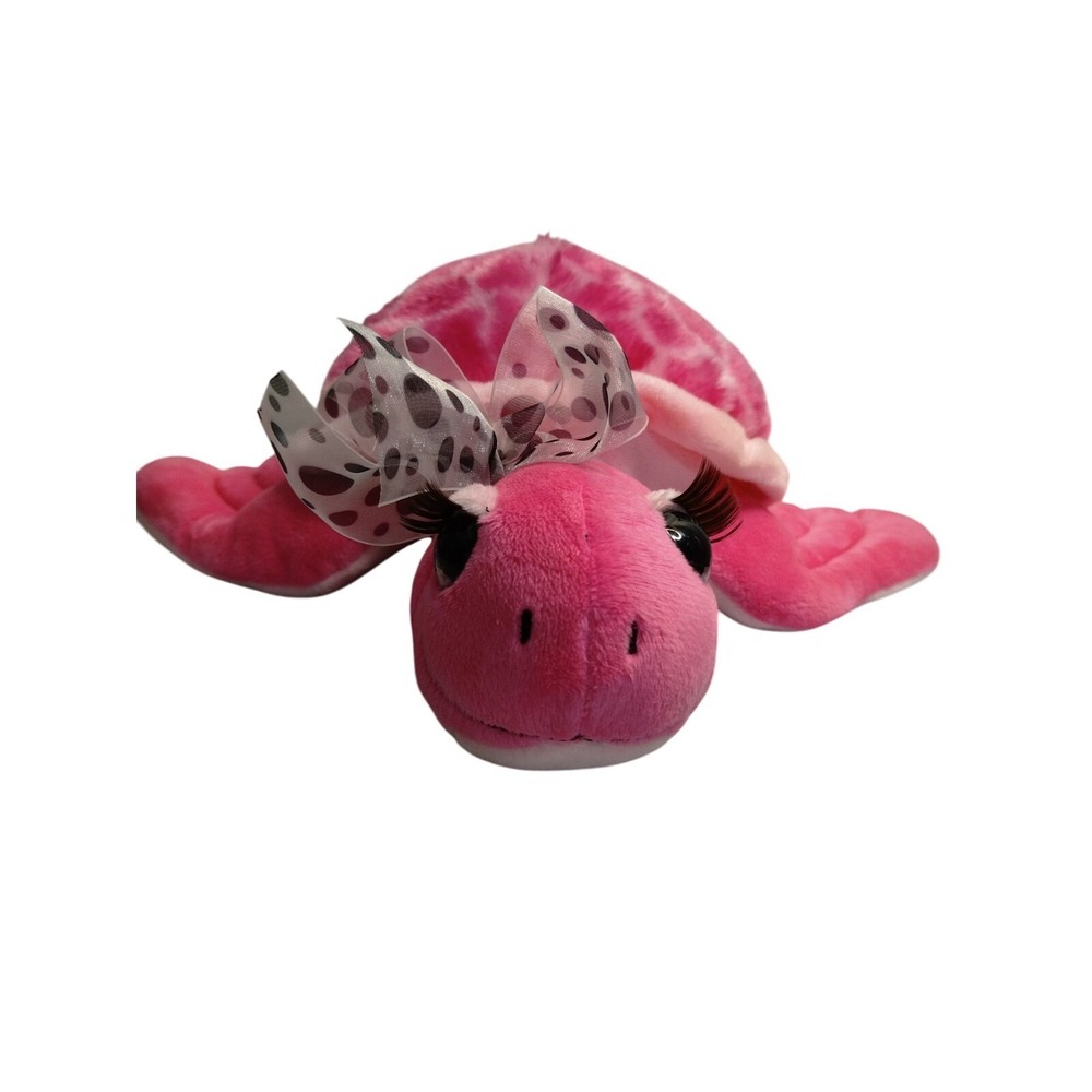 The Petting Zoo Hot Pink Lazh's With‎ Bow Turtle, Stuffed Plushie.